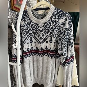 90’s Women's Nordic Pattern Sweater - Navy, White, and Red